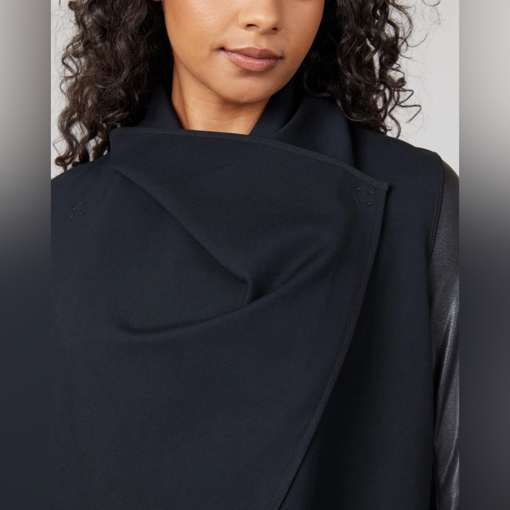 Spanx Drape Front Jacket in Very Black; Mixed Fabric - Picture 3 of 10